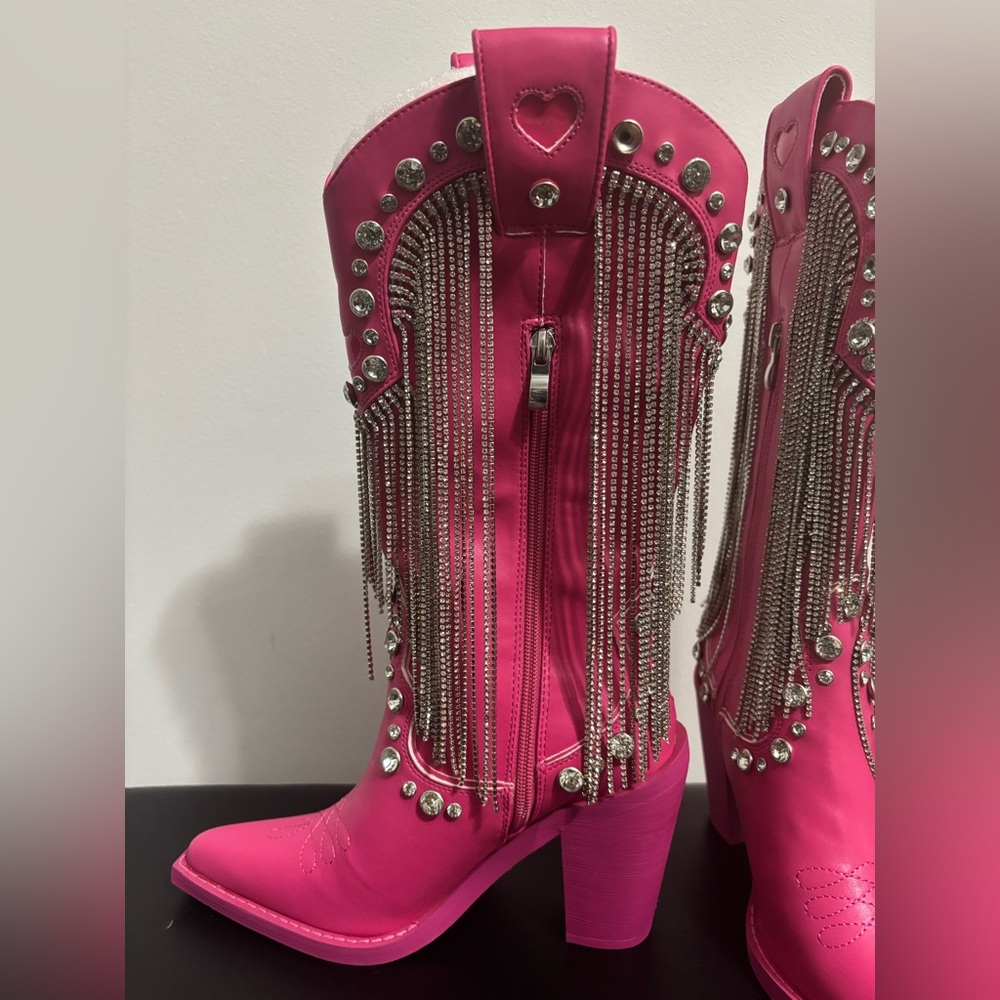 NWOB Dolls Kill / Sugar Thrillz Hot Pink Present Perfect Cowboy Boots - Picture 6 of 9